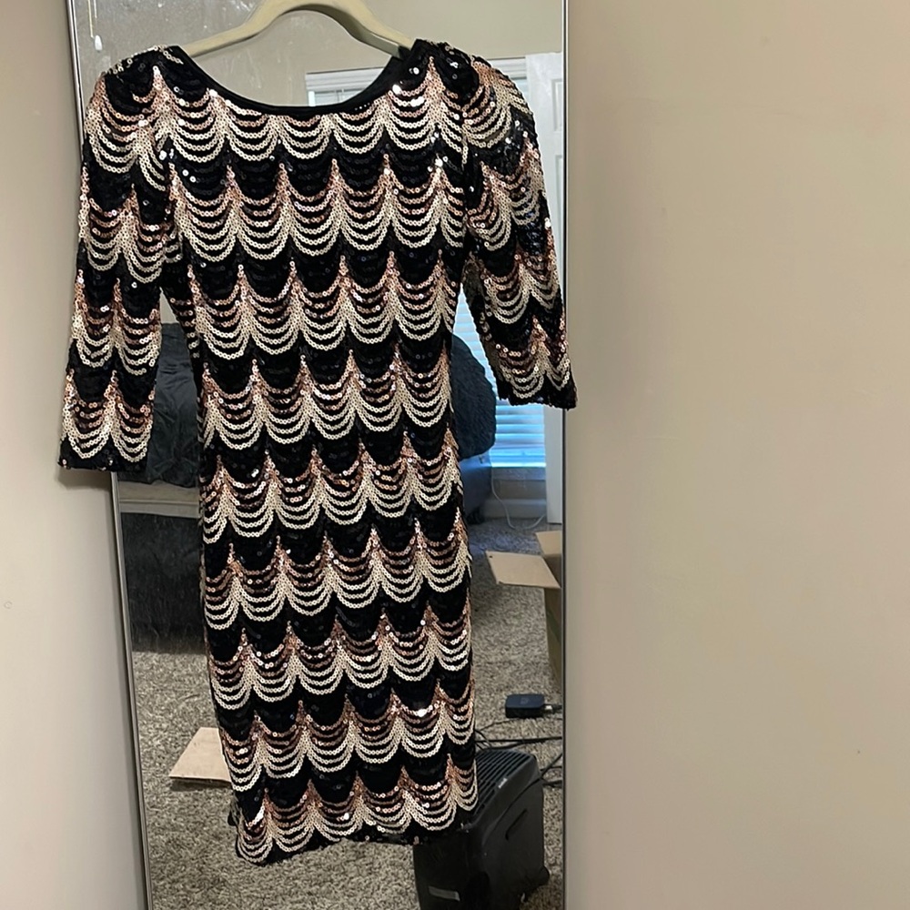 Black and pink sequin dress